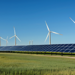 Renewable Energy in Alberta**

"A modern solar panel farm in the Alberta prairies, with wind turbines in the background, blending with the natural landscape, fully clothed workers maintaining the panels, clear blue sky, promoting clean energy, appropriate content, safe for work, perfect anatomy, natural proportions, professional, family-friendly, high resolution."

**