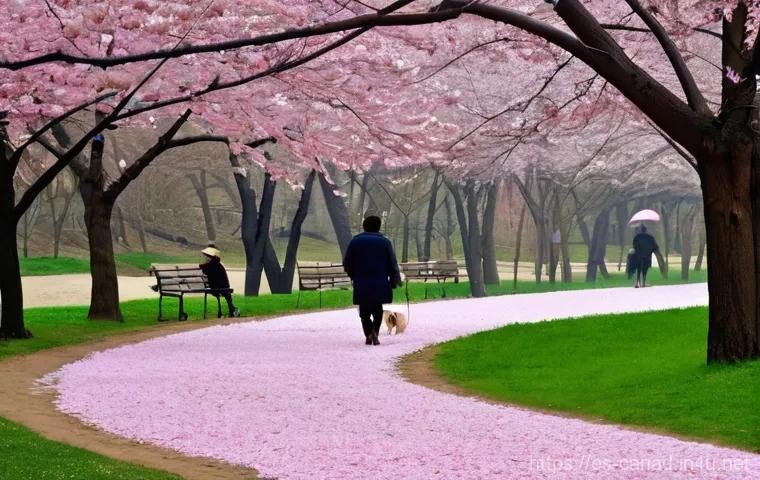 캐나다 기후 및 계절별 특징 - **"A vibrant spring scene in High Park, Toronto, during the cherry blossom festival. A diverse group...